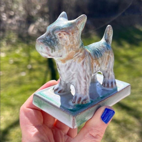Vintage Other - VTG MCM Japan Turquoise Drip Glaze Red Pottery Ceramic Scottie Dog Statue